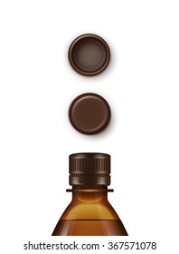 Vector Blank Plastic Brown Bottle with Set of Caps Isolated on White Background