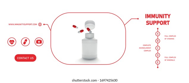 Vector Blank Plastic Medicine Packaging Open Bottle with Cap for Pills Isolated on White Background. Bio Supplements or Vitamins. Realistic Plastic Bottle. Mock Up Template. Pharmacy, Tablets, Pills