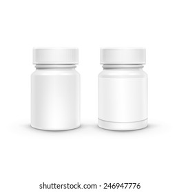 Vector Blank Plastic Packaging Bottle with Cap for Pills Isolated on White Background