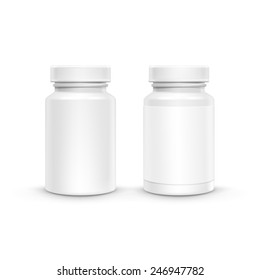 Vector Blank Plastic Packaging Bottle with Cap for Pills Isolated on White Background svg