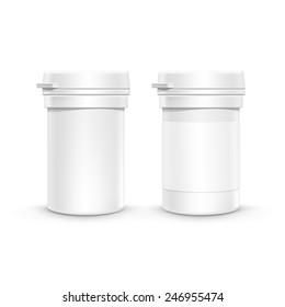 Vector Blank Plastic Packaging Bottle with Cap for Pills Isolated on White Background