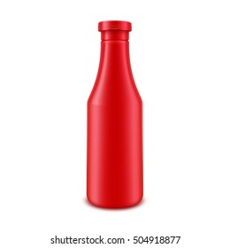 Vector Blank Plastic Red Tomato Ketchup Bottle for Branding without label Isolated on White Background