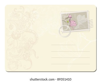vector blank post stamp with magnolia . Vintage style