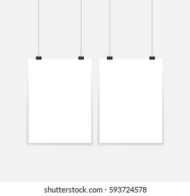 Vector Blank Poster With Transparent Vector Shadow On Gray Background. Vector Template, Mock Up