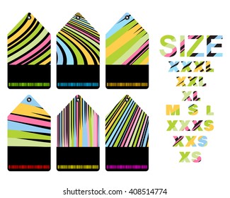 vector blank price tags with different colored stripes with a black insert for text