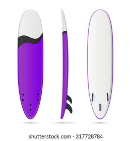 Vector blank purple soft top beginners surfing board