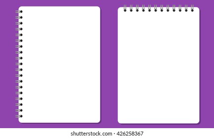 Vector Blank realistic spiral notepad or notebook with solid flat color. Isolated with solid background. No gradient color used