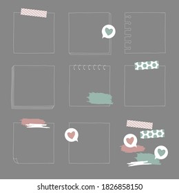 Vector blank reminder paper notes with creative sticker tape. Concept of task, information reminder, notebook, memo list