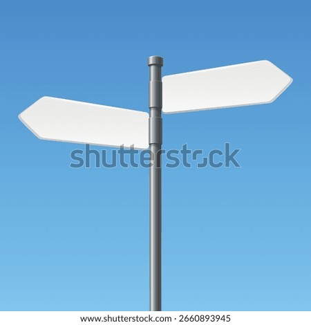 Vector Blank Road Sign Post with Two Empty Directional Arrows. Street Signage Template. Empty Guidepost for Navigation. Direction Board for Text, Message, Vector Illustration