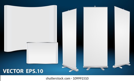 Vector Blank Roll Up Banner Display, With Trade Show Booth