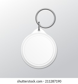 Vector Blank Round Keychain with Ring and Chain for Key Isolated on White Background