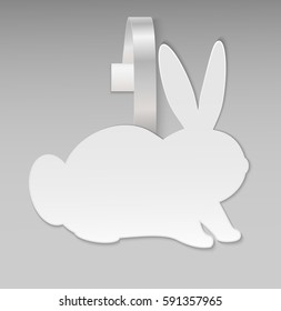 Vector blank shape white Easter rabbit paper plastic price wobbler front view. Advertising shop price stickers for design Easter's sale: best choice, best seller, discount. Vector illustration.