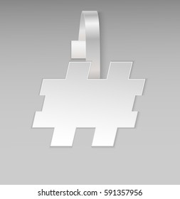 Vector blank shape white sign hash tag paper plastic advertising price wobbler front view. Hash-tag stickers for sign best seller, best choice, discount, sale. Logo of blog, chat dating online. 