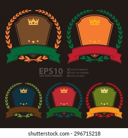 Vector : Blank Shield With Laurel Wreath Ribbon, Label, Sticker, Banner, Sign or Icon