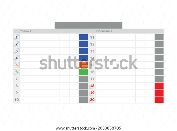 Vector blank soccer league table\
for twenty teams on hexagonal background. Football\
illustration.