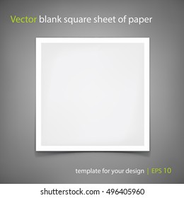 Vector blank of square sheet of paper on grey background. Template for your design. Grayscale Mockup