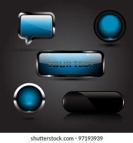 Vector blank stylish speech bubbles. Metal, blue glossy texture