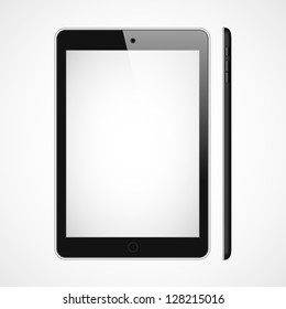 Vector blank tablet on white bakground. Front and right sides.