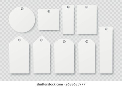 Vector Blank Tag Set. Realistic Price Tag and Gift Tag Templates. Isolated Tag Shapes for Label Design, Clothing Tags, Sale Labels, Gift Packaging, Branding, Shopping, Merchandise, Retail, Promotion