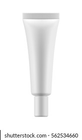 Vector blank template. Empty and clean tube with cap for cosmetic cream or body lotion. Realistic 3d white plastic container for care face and beauty skin or medical gel. Mock-up of package.