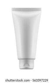 Vector blank template. Empty and clean tube with cap for cosmetic cream or body lotion. Realistic 3d white plastic container for care face and beauty skin or medical gel. Mock-up of package.