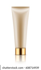 Vector blank template. Empty and clean tube with cap for cosmetic cream or body lotion. Realistic 3d white plastic container for care face and beauty skin or medical gel. Mock-up of package.