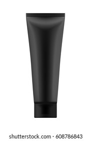 Vector blank template. Empty and clean tube with cap for cosmetic cream or body lotion. Realistic 3d white plastic container for care face and beauty skin or medical gel. Mock-up of package.