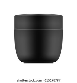 Vector blank template. Empty and clean jar with cap for cosmetic cream. 3d white plastic container for care face or gel for beauty skin. Mock-up of package.