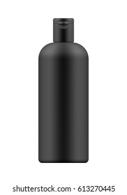 Vector blank template. Mock-up of white plastic bottle with cap. Realistic 3d container for body lotion, shampoo, milk for skin care. Empty and clean packaging for cosmetic product. Isolated on white