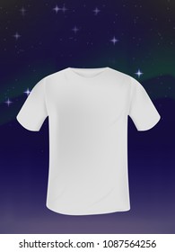 vector blank template white men's t-shirt on starry sky background. mocap for clothing and print design