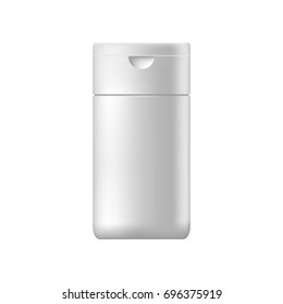 Vector blank templates of empty and clean white plastic container.  Realistic 3d mock-up of cosmetic package. White glossy plastic tube for medicine or cosmetics. Illustration.
