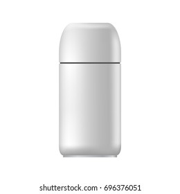 Vector blank templates of empty and clean white plastic container.  Realistic 3d mock-up of cosmetic package. White glossy plastic tube for medicine or cosmetics. Illustration.