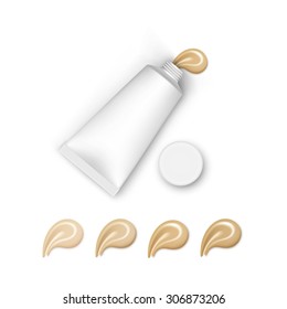Vector Blank Tube with Foundation Cream Palette Isolated on White Background