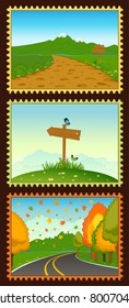 Vector blank village postcard set