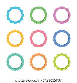 Vector blank wavy edge circle sticker set