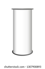 Vector blank white exhibition event or bar presentation rounded table. Promotion retail trade stand or promotion counter. Mockup or template isolated on a white background.