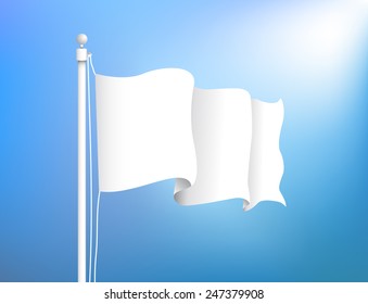 Vector blank white flying flag on a clear sky