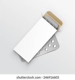 Vector Blank White Package Box for Blister of Pills Isolated on Background