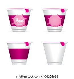 Vector Blank White Packaging Container for Yogurt. yogurt label or sticker set