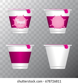 Vector Blank White Packaging Container for Yogurt. yogurt label or sticker set