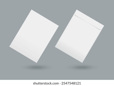 Vector blank white paper C4 envelope in perspective with transparent background.