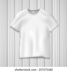 Vector blank white t-shirt on white wooden background