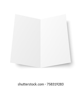 Vector blank white twofold booklet opened on white background. Front side. Two folded paper sheet in A4. Mock up of empty cover or flyer isolated. 3D illustration