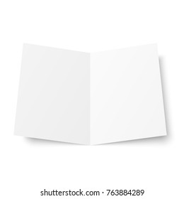 Vector blank white twofold booklet opened on white background. Front side. Two folded paper sheet in A4. Mock up of empty cover or flyer isolated. 3D illustration