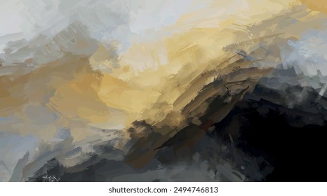 vector blended layered shadow wave effect dark faded dark ash gray to beige yellow mustard gradient background illustration abstract brush stroke effect	