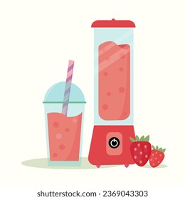 vector blender and glass of strawberry juice, impressive design
