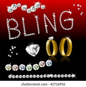 Vector Bling Diamonds and Gold Rings. Easily Write Any Word In Diamonds. Jpeg is also in my portfolio.