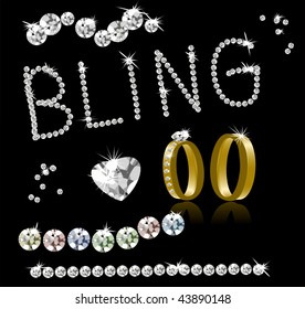 Vector Bling Diamonds and Gold Rings. Easily Write Any Word In Diamonds. Jpeg is also in my portfolio.