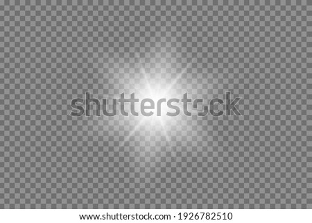 Vector bling light effect on a transparent background. Shining sun, bright flash. 