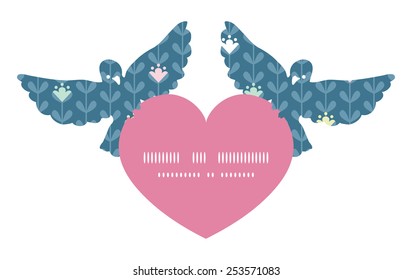 Vector blloming vines stripes birds holding heart silhouette frame pattern invitation greeting card template